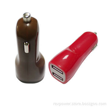 In-car Chargers, 12-24V DC Inputs, 1,050mA Each USB, 5V at 2.1A Output